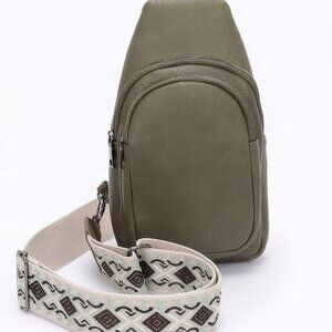 Faux Leather Sling Bag W/multi Color Strap